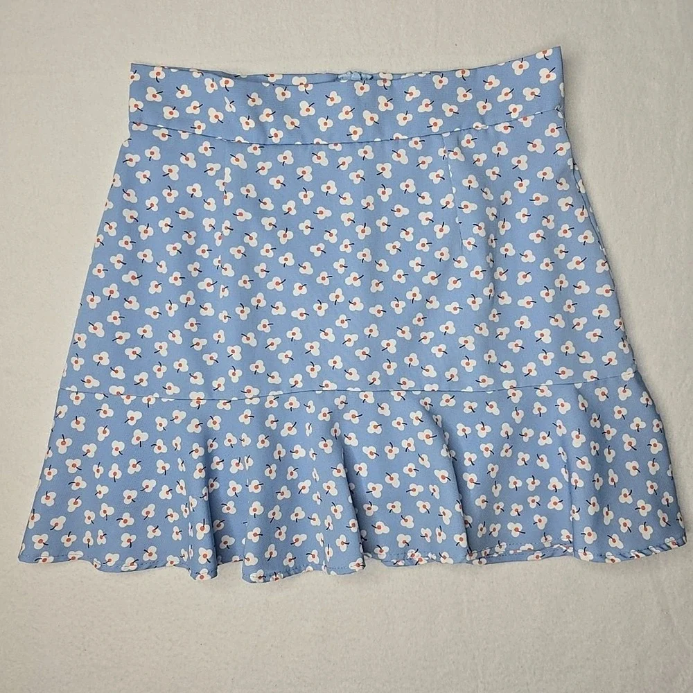 Altar'd State Blue Floral Mini Skirt Womens Size Small A-Line Trumpet Preppy